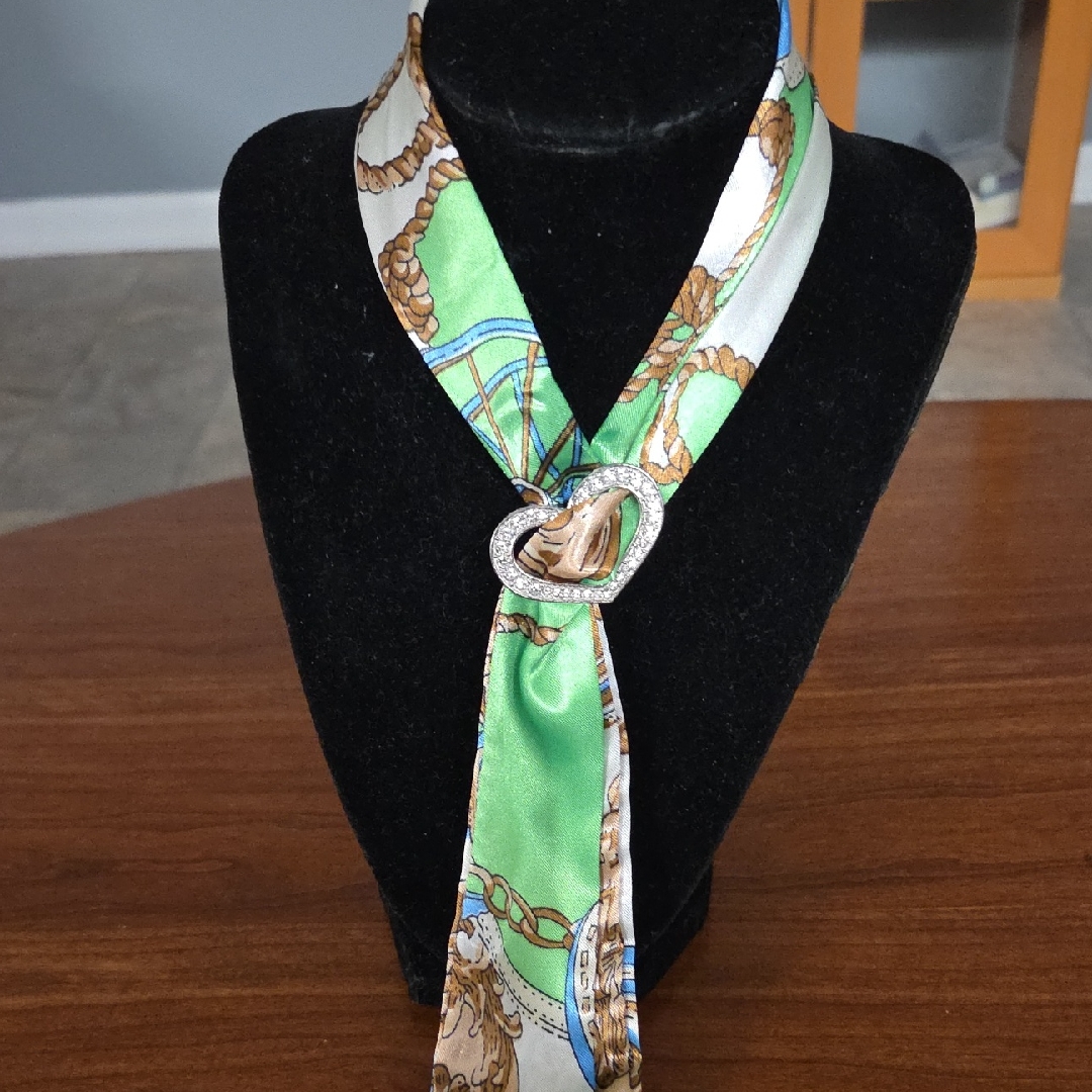 Green And Gold Silk Scarf With Ornate Pattern